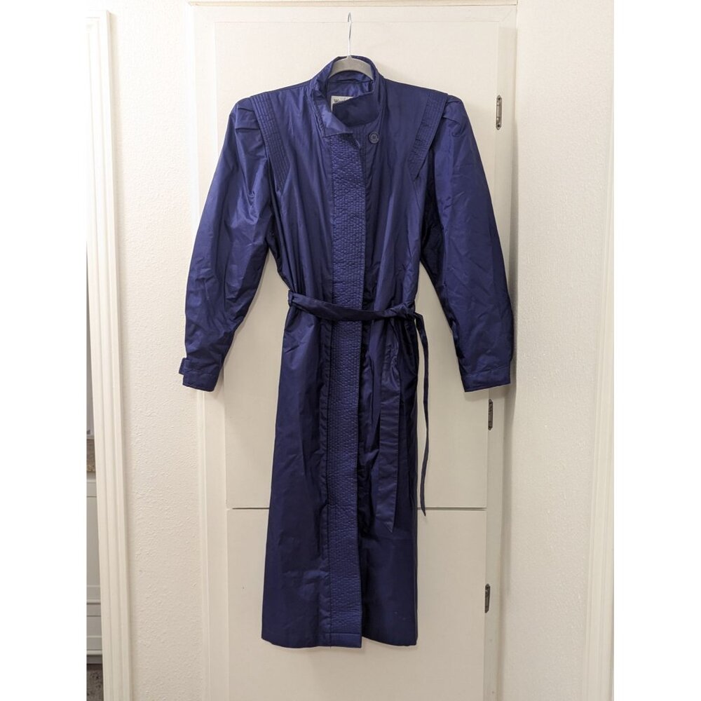 Vintage Womens Long Purple Trench Coat With Belt & Button Detailing